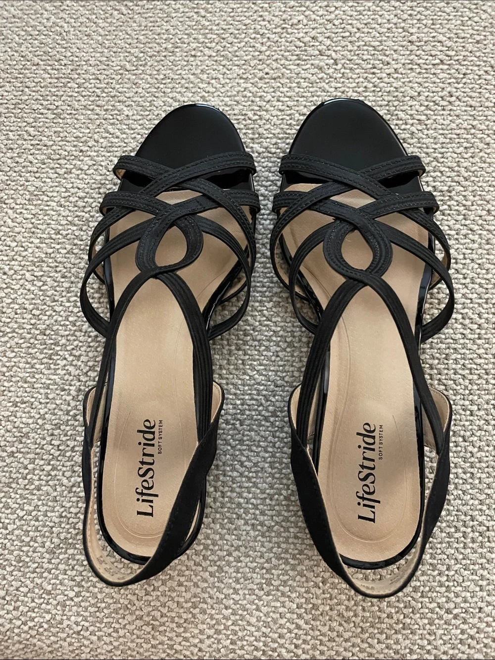Life Stride Yaya Black Strappy Slingback Wedges